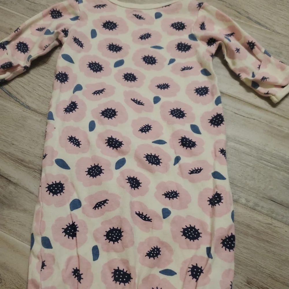 Touched By Nature Girl 0-6 M Pink Floral Print Long Sleeve Baby Sleep Gown Peony
